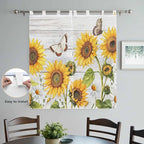 Yellow Sunflowers Bedroom Curtains 72 Inch Length, Window Curtains Tab Top, Vintage Country Flowers Butterfly Wood Board Light Filtering Window Treatments Drapes 52"x72" 2 Panel