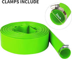 2 inch x 100 FT Pool Backwash Hose, Green Heavy Duty Reinforced PVC Lay Flat Water Discharge Hose for Swimming Pool Filter Pump,with 2 Clamp