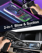 Compressed Electric Air Duster & Handheld Car Vacuum Cleaner 2-in-1-10000mAh Battery 180000RPM 4-Speed echargeable Air Blower for Car Cleaning, Home, Keyboard, PC, LED Light