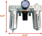 3/4" NPT HEAVY DUTY Compressed Air In Line Filter Regulator Lubricator Oiler Combo, Metal Bowl, 5 Micron Element, Adjustable From 7 to 215 PSI (MANUAL DRAIN)