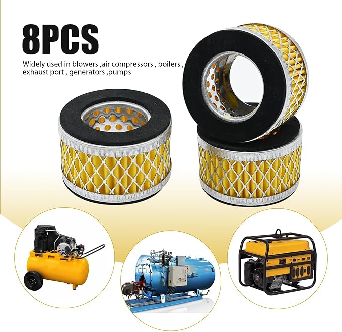 8 Pcs Air Compressor Filter Intake Paper Filter Elements 2.6 x 1.6 Inches Piston Type Air Replacement Filter Element Yellow Air Compressor Accessories