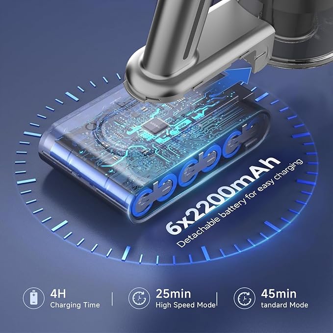 Cordless Stick Vacuum Cleaner - Rechargeable,45Kpa Powerful Suction Vacuum for Home,45Mins Runtime,Detachable Battery,Anti-Tangle, 8 in 1 Lightweight Vacuum for Pet Hair Carpet Hardwood,Silver