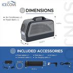 IceCove Portable Air Conditioner with Add-on Battery, 2500BTU Portable Car AC Unit, 250W Low Power Consumption, 25.5VDC, 2 Fan Speed, 3 Light Mode for Tent Camping RV Truck Van Life Home, Gray