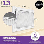 Simply 16x20x1 Air Filter, Merv 13, 6 Pack, For Home AC Furnace & HVAC (Actual Size: 15.75"x19.75"x0.75") DUST, Pet, & Allergy Control