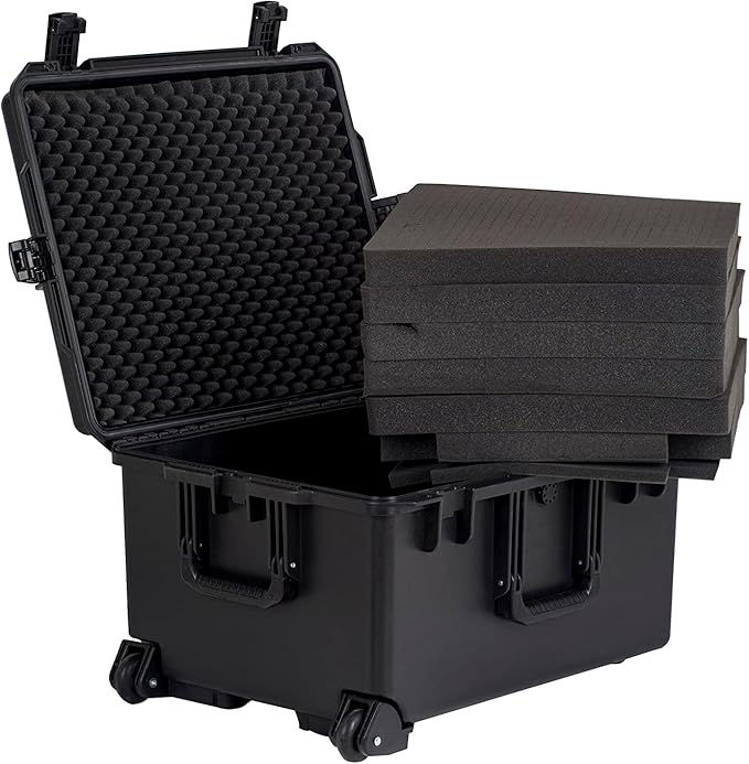 MEIJIA Portable All Weather Waterproof Rolling Hard Camera Case with Customizable Fit Foam and Wheels, 24.6"X19.7"X14.4",Elegant Black