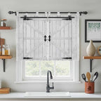 Farmhouse Wood Grain Kitchen Curtains 45 Inch Length, Short Cafe Window Curtains Tab Top, Vintage Country Barn Gate Grey Light Filtering Window Treatments Tier Drapes 27.5"x45" 2 Panel