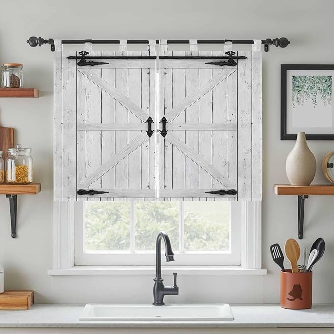 Farmhouse Wood Grain Bedroom Curtains 63 Inch Length, Window Curtains Tab Top, Vintage Country Barn Gate Grey Light Filtering Window Treatments Drapes 42"x63" 2 Panel