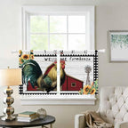 Farmhouse Rooster Kitchen Curtains 24 Inch Length, Small Window Curtains Tab Top, Rustic Red Barn Windmill Sunflowers Light Filtering Short Window Treatments Tier Drapes 27.5"x24" 2 Panel