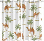 2 Panel Kitchen Cafe Curtains, Desert Camels Sunlight Filtering Nature Air Through, Home Decor Window Covering Tier Curtains for Bedroom Living Room 104W x 84L inch Tropical Date Palm Trees Animal