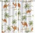 2 Panel Kitchen Cafe Curtains, Desert Camels Sunlight Filtering Nature Air Through, Home Decor Window Covering Tier Curtains for Bedroom Living Room 80W x 63L inch Tropical Date Palm Trees Animal