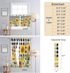Sunflowers Living Room Curtains 96 Inch Length, Window Curtains Tab Top, Yellow Flowers Butterfly Farmhouse Black Plaid Light Filtering Window Treatments Drapes 52"x96" 2 Panel