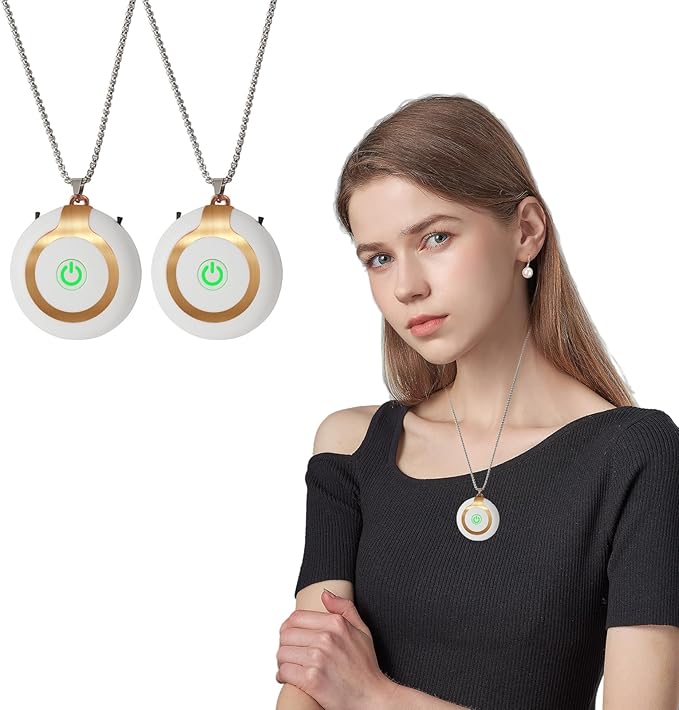 Rechargeable Ionizer Air Purifier, Wearable Air Purifier, Mini Necklace Air Purifier for Home, Kitchen, Portable Travel Air Cleaner with Carbon Fiber for Office, Bedroom, Kitchen, White-2Pack