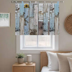 Blue Grey Wooden Bedroom Curtains 63 Inch Length, Window Curtains Tab Top, Farmhouse Barn Sunflowers Retro Light Filtering Window Treatments Drapes 42"x63" 2 Panel