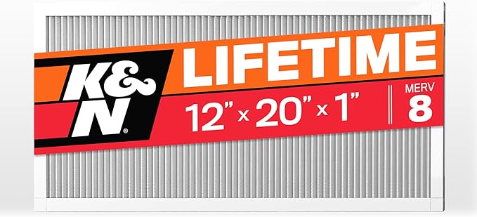 K&N 12X20X1 HVAC Furnace Air Filter, Lasts a Lifetime, Washable, Merv 8, the Last HVAC Filter You Will Ever Buy, Breathe Safely at Home or in the Office, HVC-8-11220