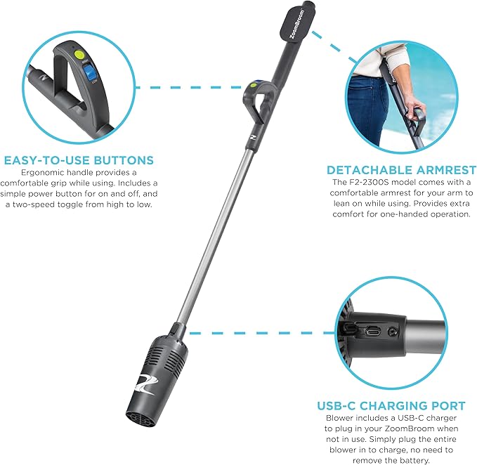 Lightweight Air Broom with Ergonomic Handle – Powerful, Controlled Airflow for Easy Debris Removal at Home, Patios, Pickleball Courts, RVs, and All Outdoor and Indoor Activities