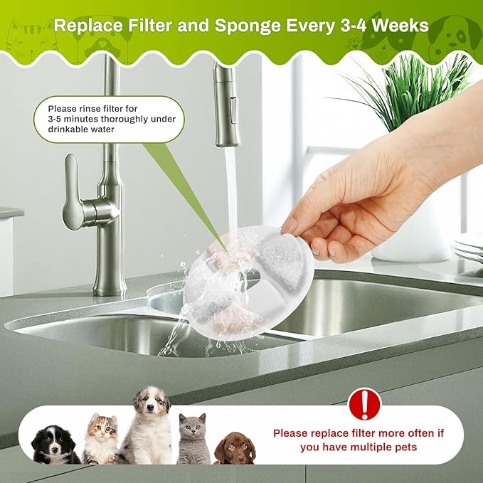 10 Set Cat Water Fountain Filter Replacement for Square 2.2L/73oz Stainless Steel Cat Fountain, ZEKIRY Pet Fountain Filter, Triple Filtration Replacement Filters(10 Filter, 10 Sponge, 10 8D Sponge)