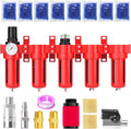 3/8" NPT Industrial Grade 5 Stage Aluminum Air Drying System,Double Coalescing Filter,Particulate Filter,Double Desiccant Dryer and Air Regulator,Manual Drain For Plasma Cutter and Paint Spray