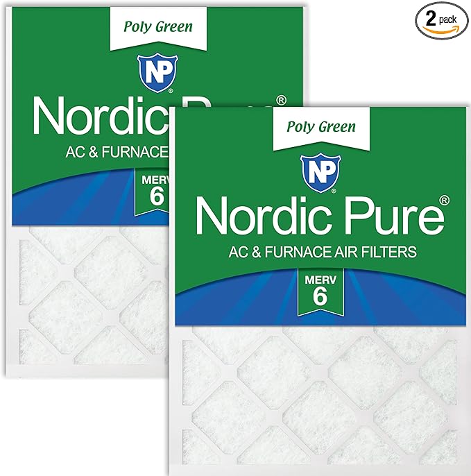 Nordic Pure 18x24x1 (Actual Size: 17 1/2 x 23 1/2 x 3/4) Poly Green MERV 6 AC Furnace Air Filters – Reduces Dust, Pollen, Pet Dander & Allergens – 2-Pack