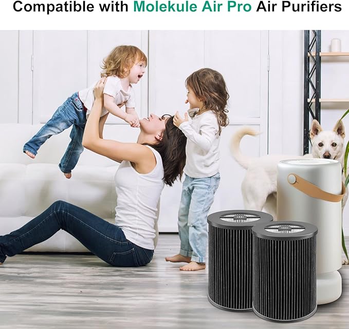 2 Pack Air Pro PECO-HEPA Filters Replacement Compatible with Molekule Tri-Power Air Pro Air Purifiers, 3 in 1 Efficient Filtration System with Activated Carbon