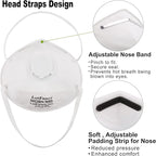 LotFancy NIOSH N95 Mask, 15PCS Particulate Respirator with Breathing Valve, Disposable Air Filter Masks Against Dust, Pollution, Particle, Face Mask for Woodworking, Construction
