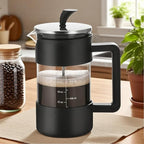 Pressed Coffee Maker 1 Liter – Portable Coffee Press System, Heat Resistant Glass Carafe, Stainless Steel Plunger Filter Mechanism, Smooth Extraction Control, Easy Grip Handle Design | Camping
