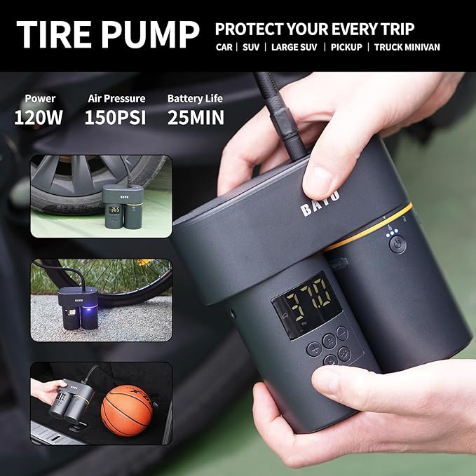 BAYU 3 in 1 Car Smart Kit, 8000PA Car Vacuum Cleaner, 200PSI Cordless Pressure Washer, 150PSI Tire Inflator Portable Air Compressor for Car, Bike, Motor (E)