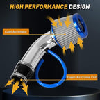 3 Inch Universal Cold Air Intake Filter Kit with Stainless Steel Filter and Aluminum Alloy Pipe, Automotive Air Filter High Induction Flow (Blue & Silver)