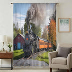 Steam Train Sheer Curtains 54 Inch Length Railroad Country Barn Rustic Trees Farmhouse Chiffon Curtain for Bedroom Living Room Light Filtering Window Treatments Voile Curtains Drapes for Kitchen
