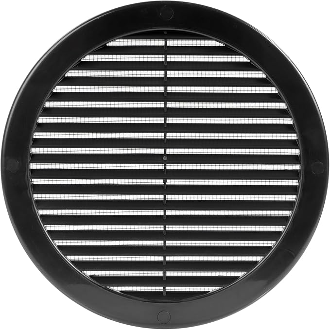 Vent Systems 8" Inch (Opening Dimensions) - Pack of 50 - Black Soffit Vent Cover - Plastic Round Air Vent Grille - Built-in Mesh Screen - HVAC Register Louver for Bathroom, Home, Kitchen