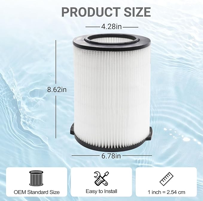2 Pack Replacement VF4000 Filter for Ridgid Shop Vac Filter 5-20 Gallon, Standard H13 HEAP Wet/Dry Rigid Shop Vac Filters Compatible with Husky 6-9 Gallon Vacs, With 4 Pack VF3502 Bags