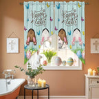 Swag Curtain Valances for Kitchen Windows,Happy Easter Bunny Butt Egg Floral Short Rod Pocket Window Valance,Spring Plant on Aqua Wood Swag Topper for Bedroom Living Room,2 Panels 28x36in