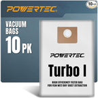 POWERTEC Turbo I, 9-20-27 Fleece Filter Bags 10PK, for Fein Dustex 25 L Wet/Dry Dust Extractor, for Fein 31345061010 Shop Vacuum Replacement Bags, Filter Bags, Dust Bags (75041-P2)