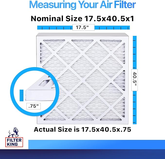 Filter King 17.5x40.5x1 Air Filter | 4-PACK | MERV 8 HVAC Pleated A/C Furnace Filters | MADE IN USA | Actual Size: 17.5 x 40.5 x .75"