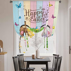 Tie Up Curtains,Happy Easter Rabbit Butt Egg on Daisy Leaf Adjustable Rod Pocket Window Shade Curtain Drape Bufferfly on Wood Barn Tie-Up Valance for Kitchen Bedroom Living Room Windows,42"x45"