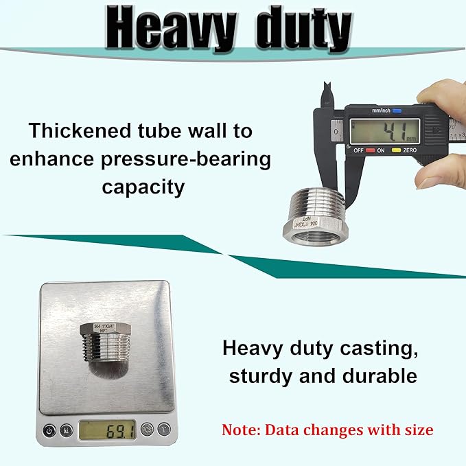 1/2" NPT Male to 1/4" NPT Female Hex Bushing Reducer, 304 Stainless Steel NPT Reducing Adapter Pipe Fitting, Heavy Duty Pipe Hex Bushing for Reducing Pipe (1/2” MNPT x 1/4” FNPT)