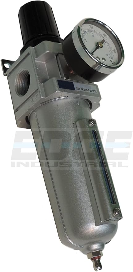 Heavy Duty Compressed AIR Filter Regulator Combo Piggyback, Metal Bowl, Visible Sight Glass, 5 Micron Element (3/4" Manual Drain)