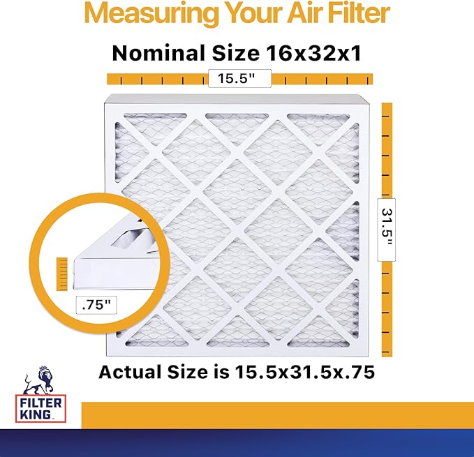 Filter King 16x32x1 Air Filter | 12-PACK | MERV 13 HVAC Pleated A/C Furnace Filters | MADE IN USA | Actual Size: 15.5 x 31.5 x .75"