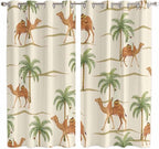 2 Panel Kitchen Cafe Curtains, Date Coconut Tree Sunlight Filtering Nature Air Through, Home Decor Window Covering Tier Curtains for Living Room 80W x 63L inch Desert Camels Botanical Tropical Beige