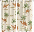 2 Panel Kitchen Cafe Curtains, Date Coconut Tree Sunlight Filtering Nature Air Through, Home Decor Window Covering Tier Curtains for Living Room 104W x 84L inch Desert Camels Botanical Tropical Beige