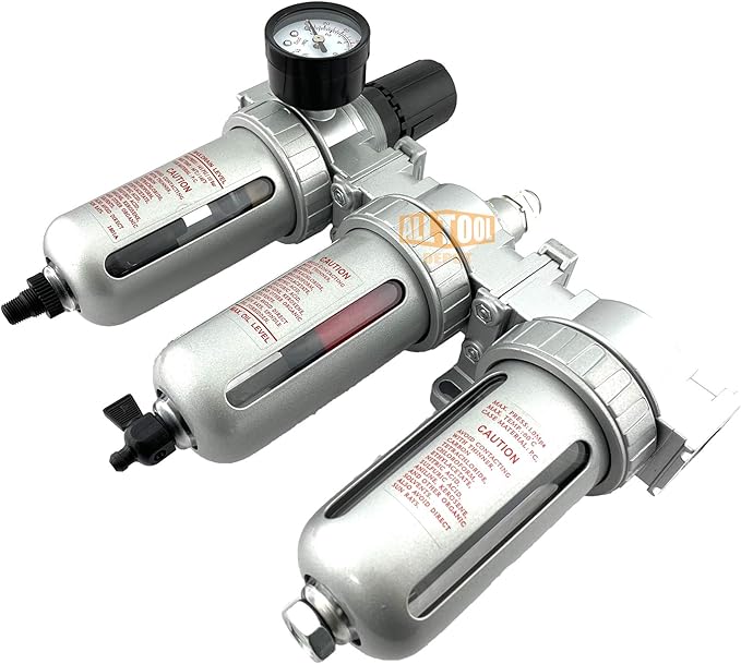 1/2" NPT Mid Flow Filter Regulator Coalescing Desiccant Dryer System For Compressed Air Lines, Poly Bowls, Great For Paint Spray And Plasma Cutter (AUTO DRAIN)