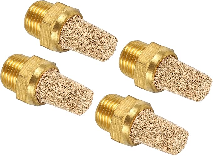 MECCANIXITY 4pcs Male Air Pneumatic Mufflers 1/8" NPT Male Sintered Bronze Muffler Air Line Fittings for Pneumatic Tool and Industrial Machinery