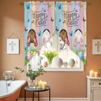 Swag Curtain Valances for Kitchen Windows,Happy Easter Rabbit Butt Egg on Daisy Leaf Short Rod Pocket Window Valance,Bufferfly on Wood Barn Swag Topper for Bedroom Living Room,2 Panels 36x45in