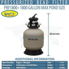 EasyPro PBF1800 Pressurized Bead Filter for Ponds & Fish Systems / 1800 Gallon Max. / Biological & Mechanical Media Provides Excellent Filtration/Easy Intallation & Cleaning