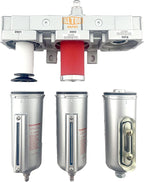 1/2" NPT HEAVY DUTY Industrial Grade 3 Stages Filter Coalescing Desiccant Dryer System For Compressed Air Lines, Metal Bowls, Great For Paint Spray And Plasma Cutter (MANUAL DRAIN)