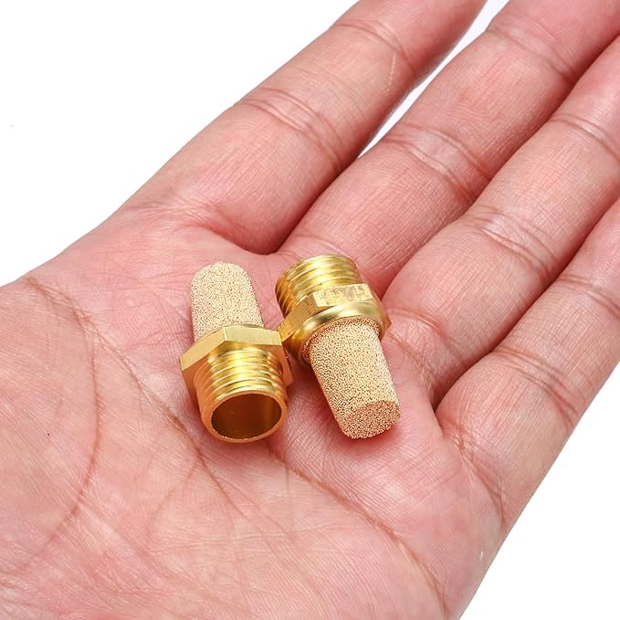 MECCANIXITY 3PCS Pneumatic Exhaust Muffler, g 1/4" Thread Male Sintered Bronze Muffler Brass Air Line Fittings for Pneumatic Tools and Industrial Machinery