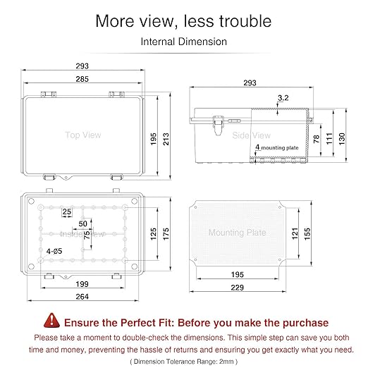 QILIPSU Junction Box IP67 Waterproof Plastic Electrical Enclosure Outdoor Weatherproof Project Electric Box with Mounting Plate, Wall Brackets, Hinged Grey Cover 11.2"x7.7"x5.1"