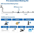 Pre-Assembled Misters for Outside Patio,Outdoor Water Misting Cooling System,80FT|24M.Backyard Mist Kit for Garden,Greenhouse,Deck,Umbrella,Canopy,Pool,Porch.Trampoline Sprinkler,Party Accessories