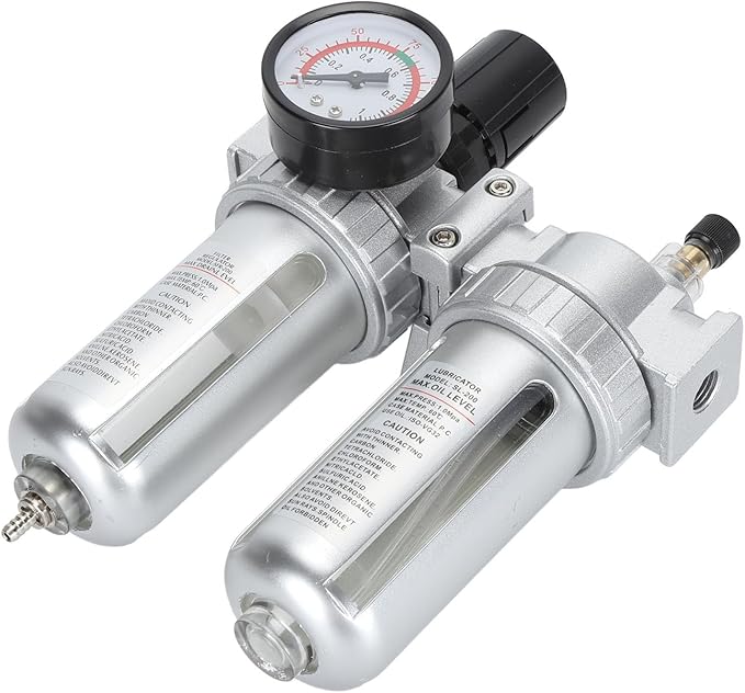 1/4 Inch Compressed Air Line Filter Efficient Filtration Performance Water Oil Separator for Painting Aluminum Alloy PC Plastic 1 Pair Connector