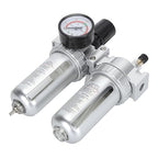 Air Filter Pressure Regulator 1/4 Inch, Compressed Air Line Filter with Dial Gauge, Aluminum Alloy and PC Oil Water Separator for Pneumatic Tools and Air Compressors