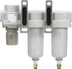 PneumaticPlus SAU430-N04DG-MEP Three Stage Air Drying System Particulate Air Filter, Coalescing Filter, Air Pressure Regulator Combo 1/2" NPT - Metal Bowl, Auto Drain, Bracket, Gauge